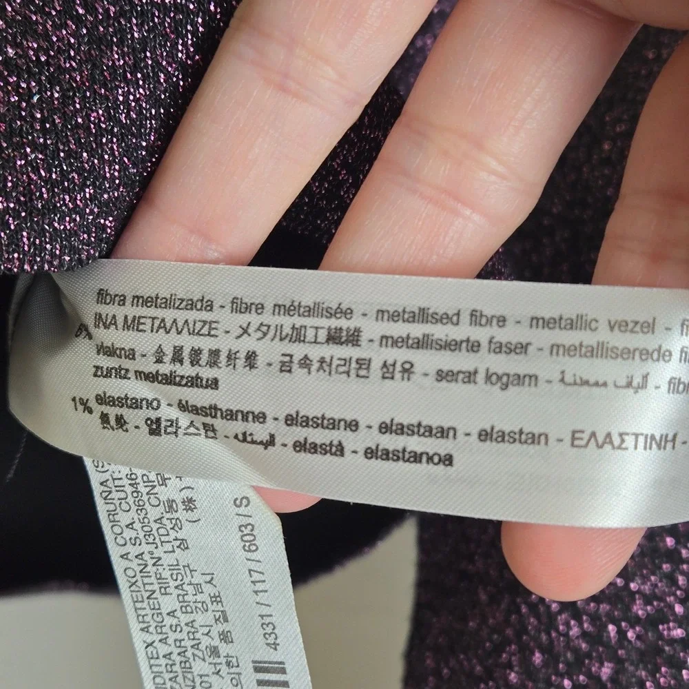 Zara‎ Metallic Shimmer Glitter Cropped Cardigan Velvet Buttons, Purple, Small - Picture 6 of 8